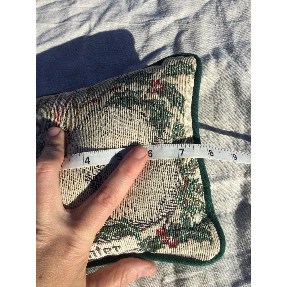 Vtg bunny square tapestry pillow 8” winter Easter rabbit‎ farmhouse green white